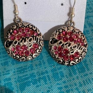 Pink Sparkly "Cowgirl" earrings The pendant is 1/2"